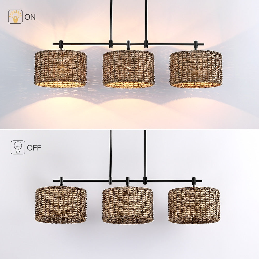 Sedgy 3-Light Black Farmhouse Kitchen Island Light Linear Chandelier - 41W