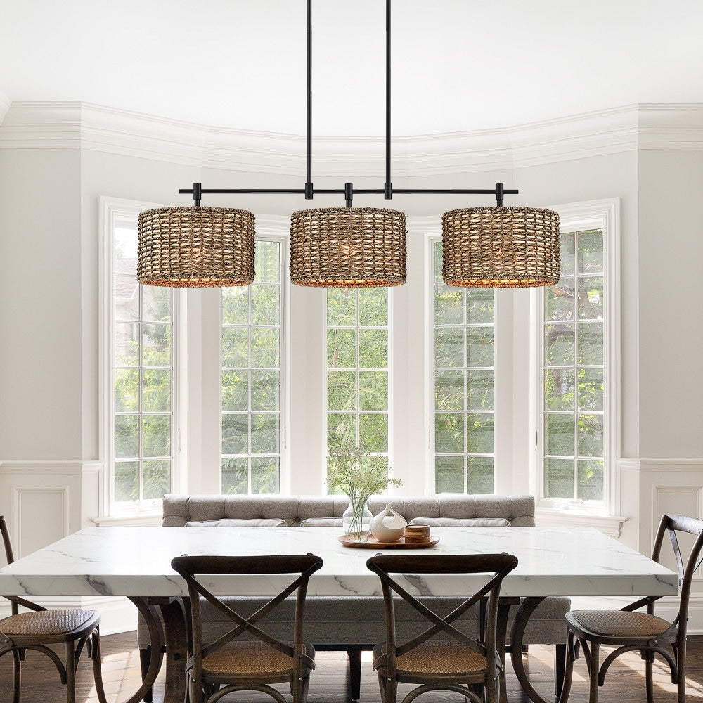 Sedgy 3-Light Black Farmhouse Kitchen Island Light Linear Chandelier - 41W