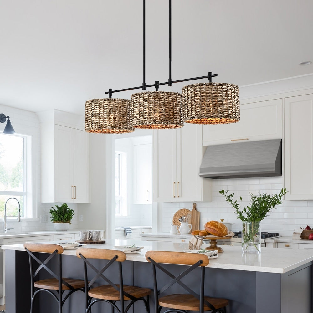 Sedgy 3-Light Black Farmhouse Kitchen Island Light Linear Chandelier - 41W