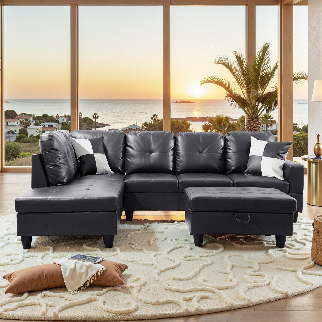 Semi PU Synthetic Leather 3-Piece Couch Living Room Sofa Set