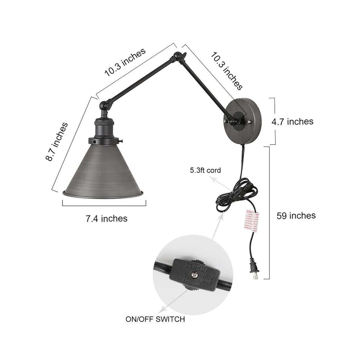 Malryn Set of 2 Modern Adjustable Swing Arm Lights Plug-in/Hardwired Wall Sconces