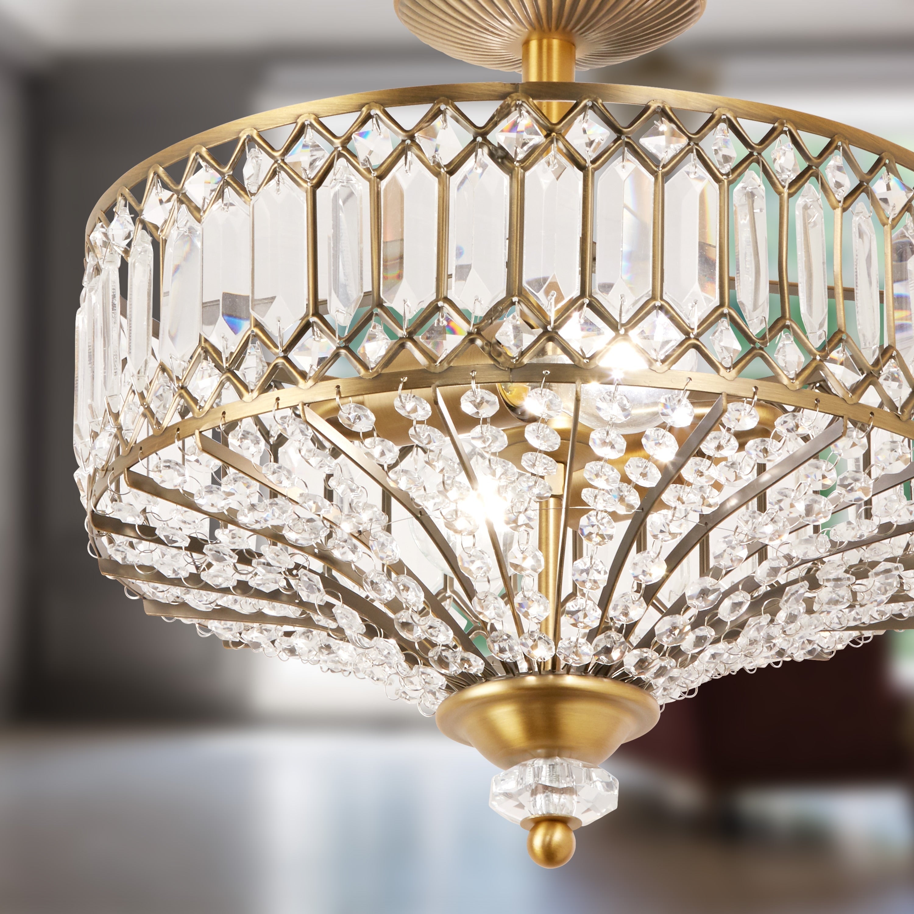 Silver Orchid Furey Bronze/Gold Tiered Glass Semi-flush Lighting Fixture - 14.75L x 14.75W x 15.25H