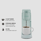 Single Serve K-Cup Coffee Maker, 3 Brew Sizes, Strong Brew, 42oz Reservoir, Mint
