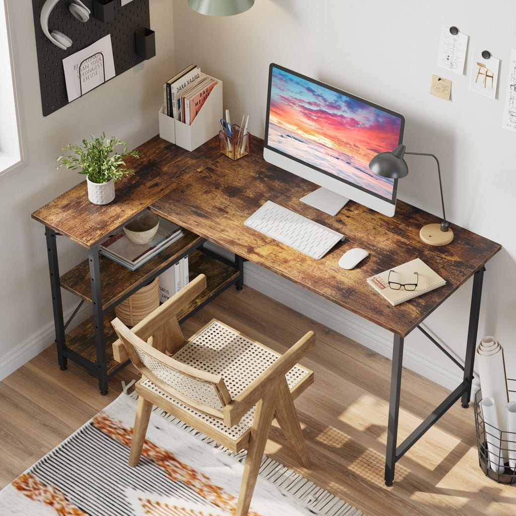 Small L Shaped Desk with Storage Shelves Corner Computer Desk