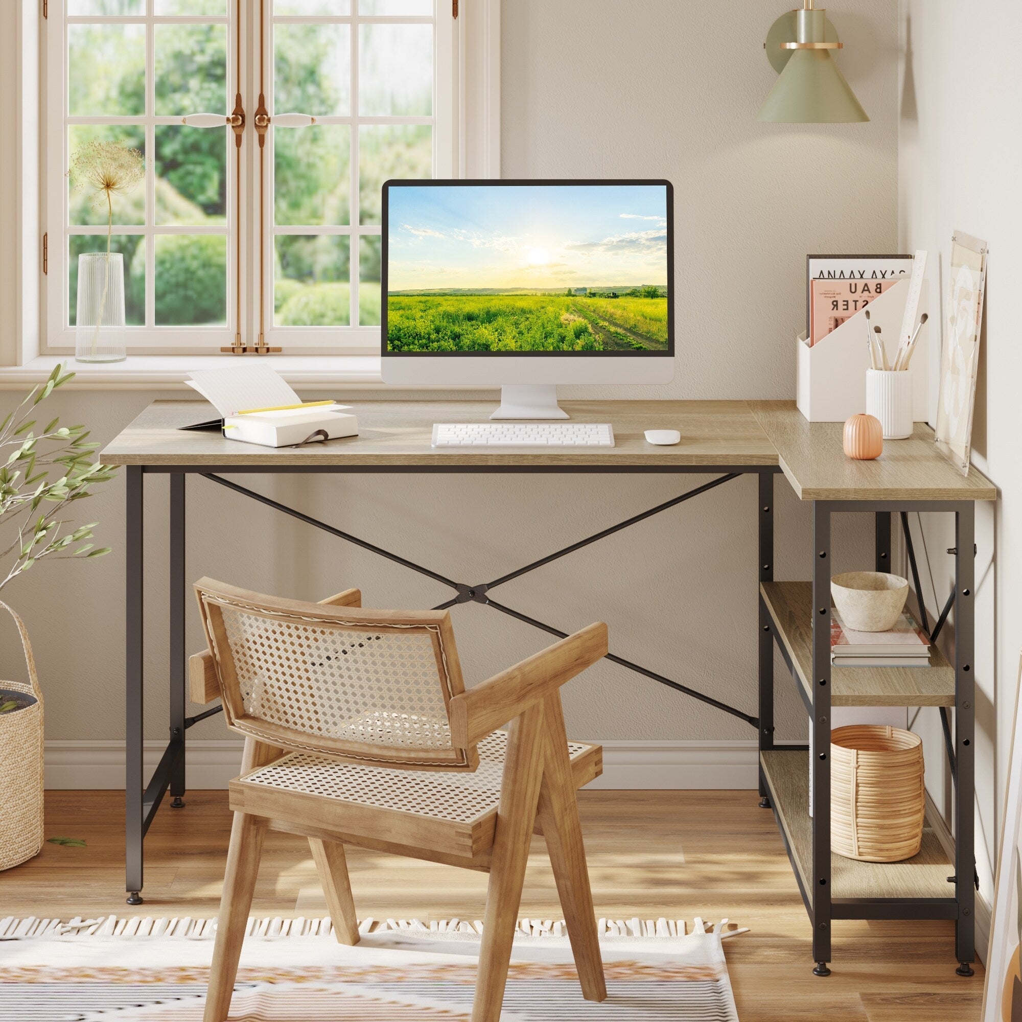 Small L Shaped Desk with Storage Shelves Corner Computer Desk
