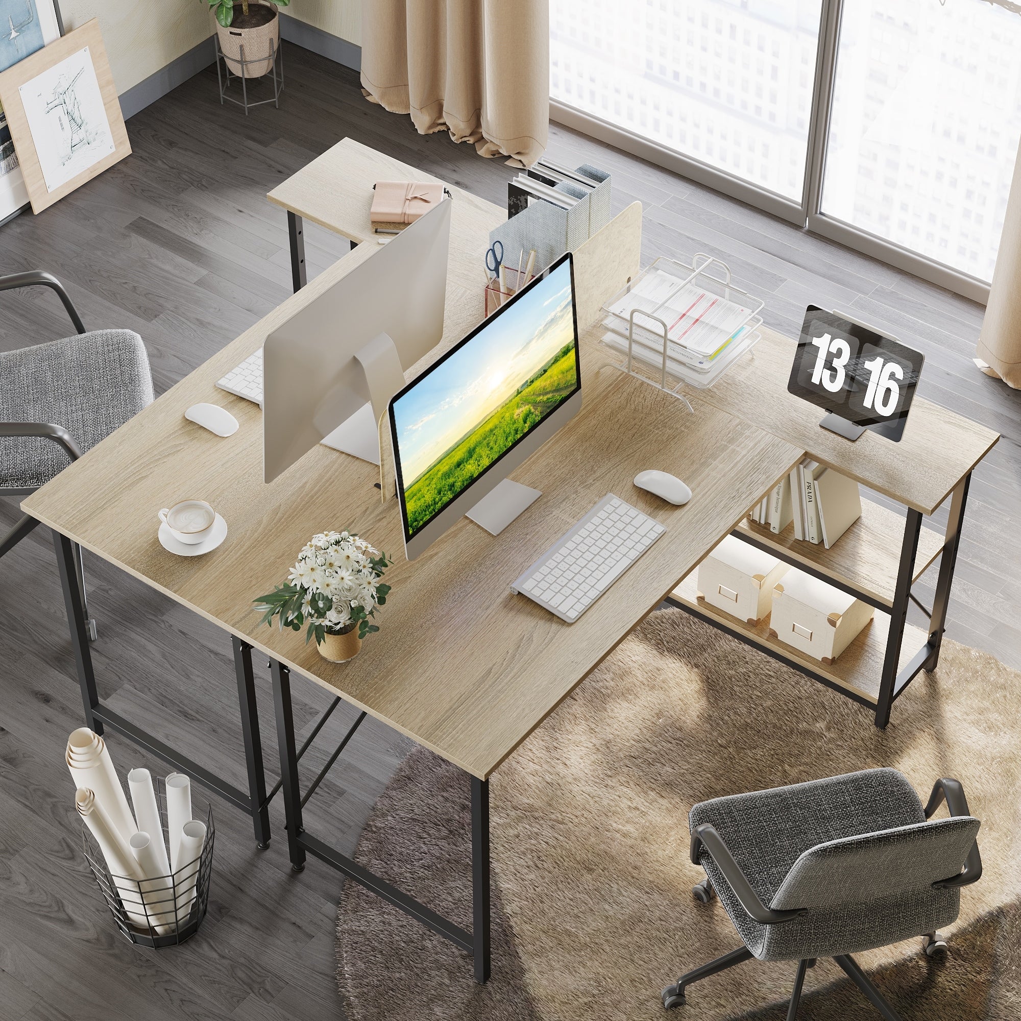 Small L Shaped Desk with Storage Shelves Corner Computer Desk