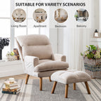 Soft Fabric Casual Living Room Armchair With Adjustable Backrest And Legs Stool