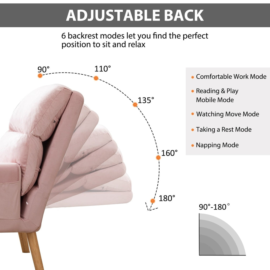Soft Fabric Casual Living Room Armchair With Adjustable Backrest And Legs Stool