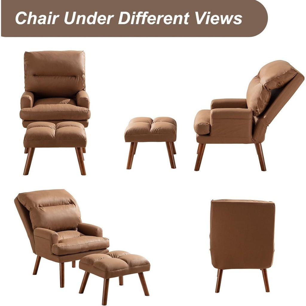 Soft Fabric Casual Living Room Armchair With Adjustable Backrest And Legs Stool