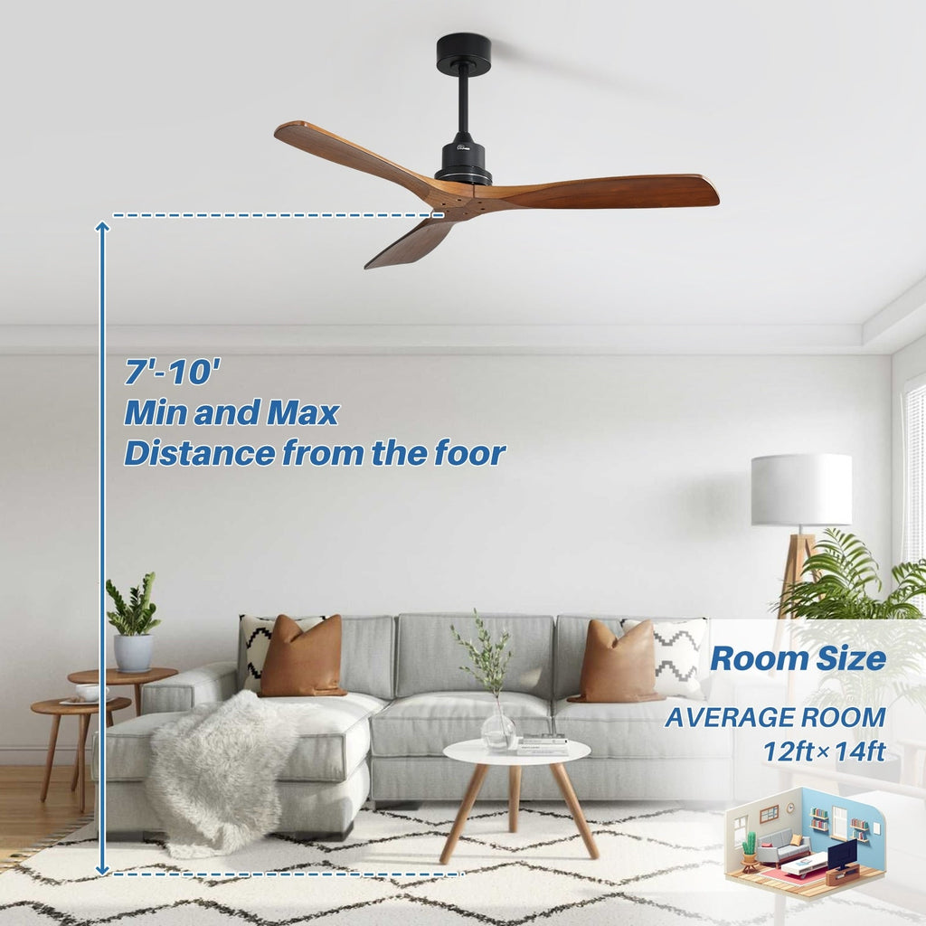 Sofucor 52 Indoor Wood Ceiling Fan Light with Remote, Integrated Light Optional