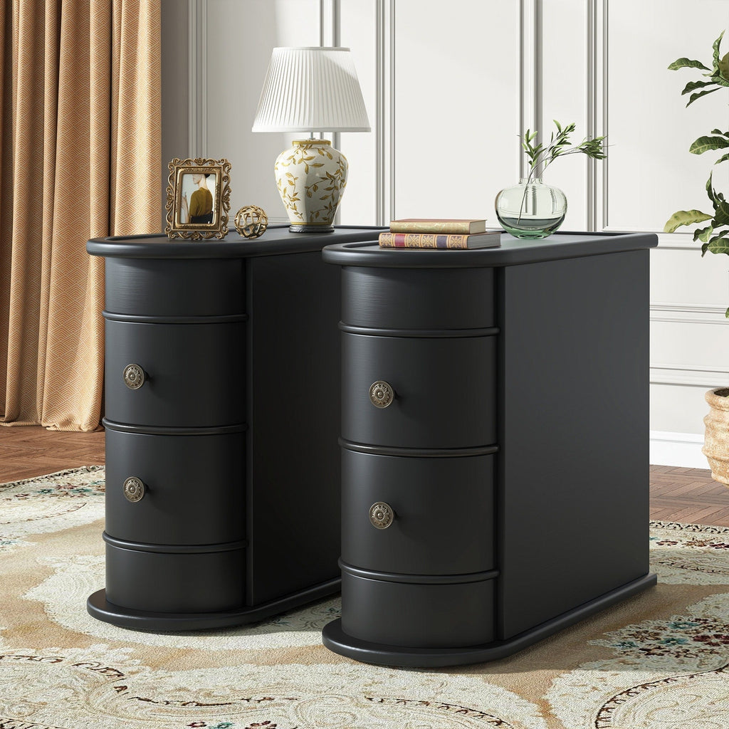 Solid Wood Chairside End Table, Two-Drawer Narrow Side Table Slim