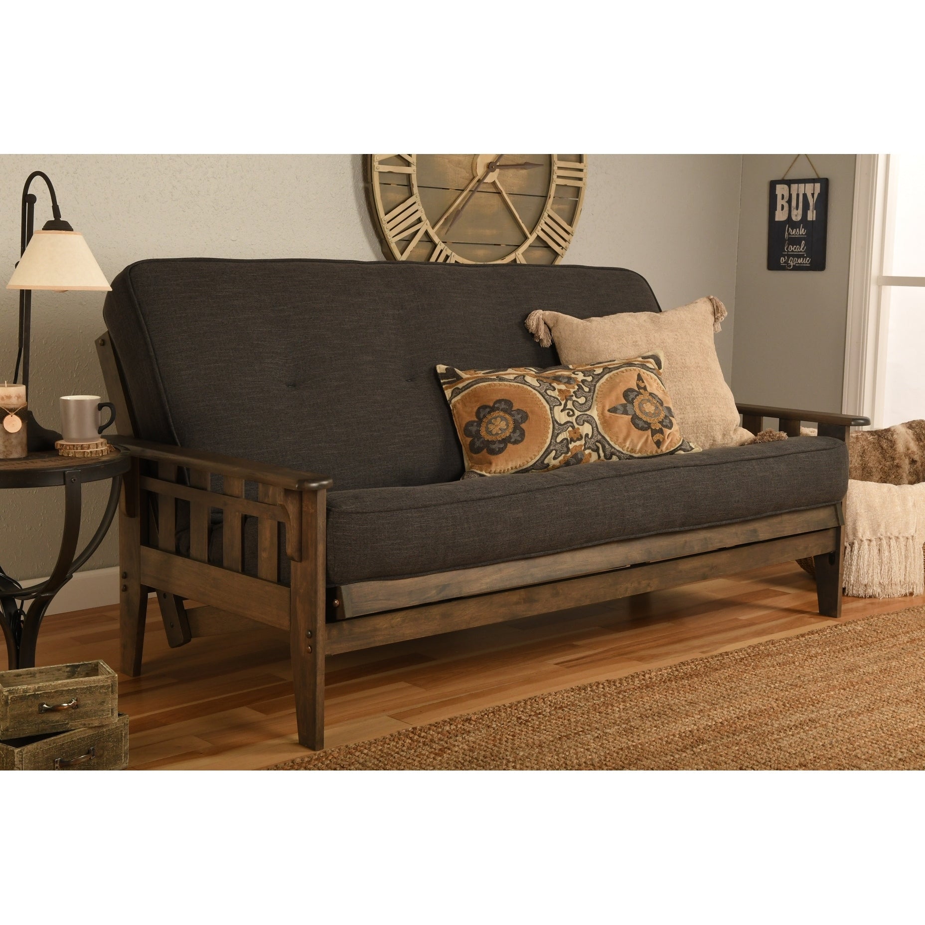 Somette Tucson Full-size Rustic Walnut Futon Set with Mattress