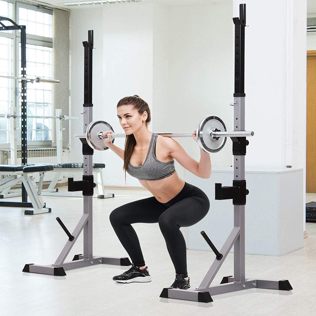 Soozier Steel 2-piece Height Adjustable Barbell Squat Rack/Bench Press - N/A