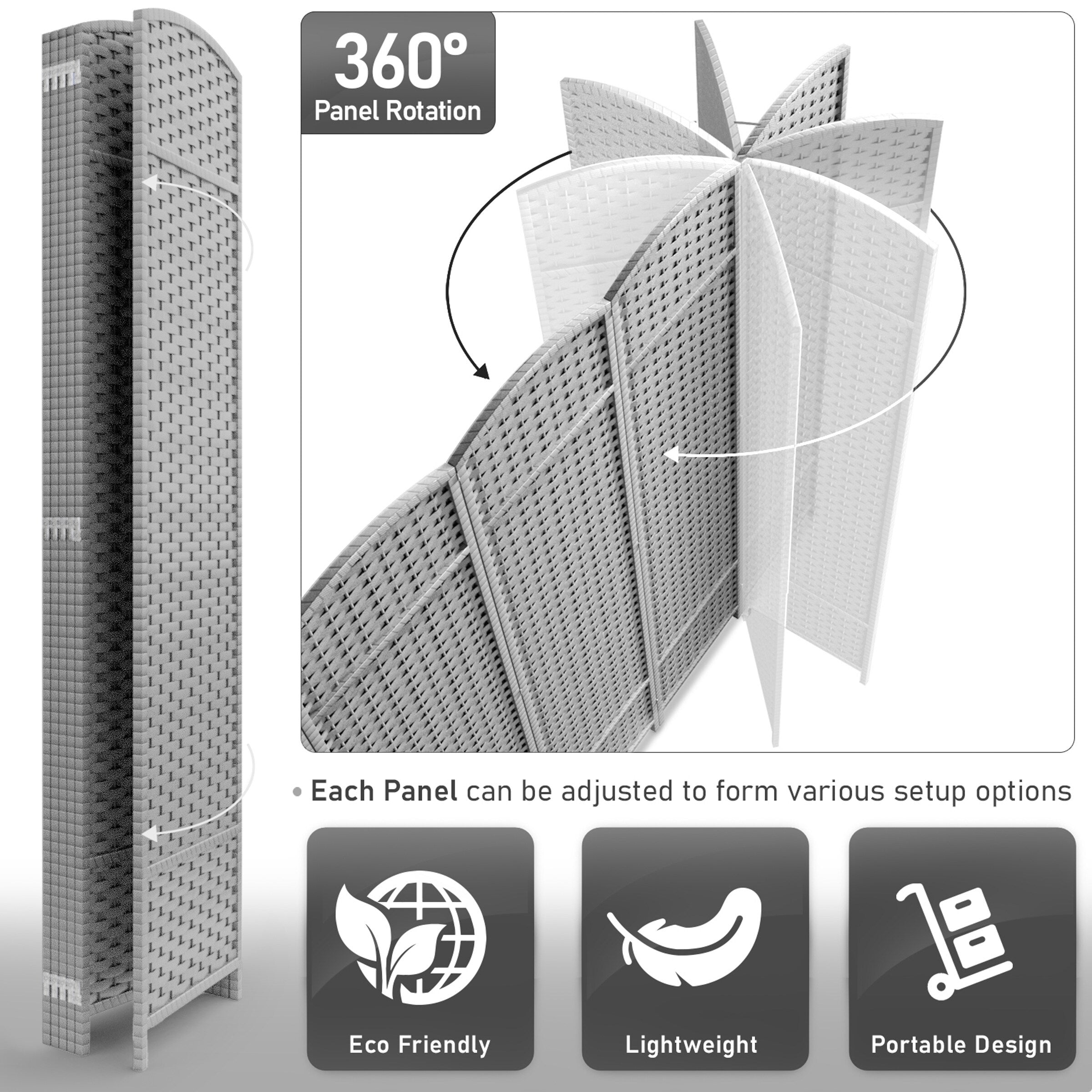 Sorbus 6 Panel Room Divider Tall Privacy Partition Screen Extra Wide Double Hinged Mesh Hand-Woven Folding Wall Divider - 6ft