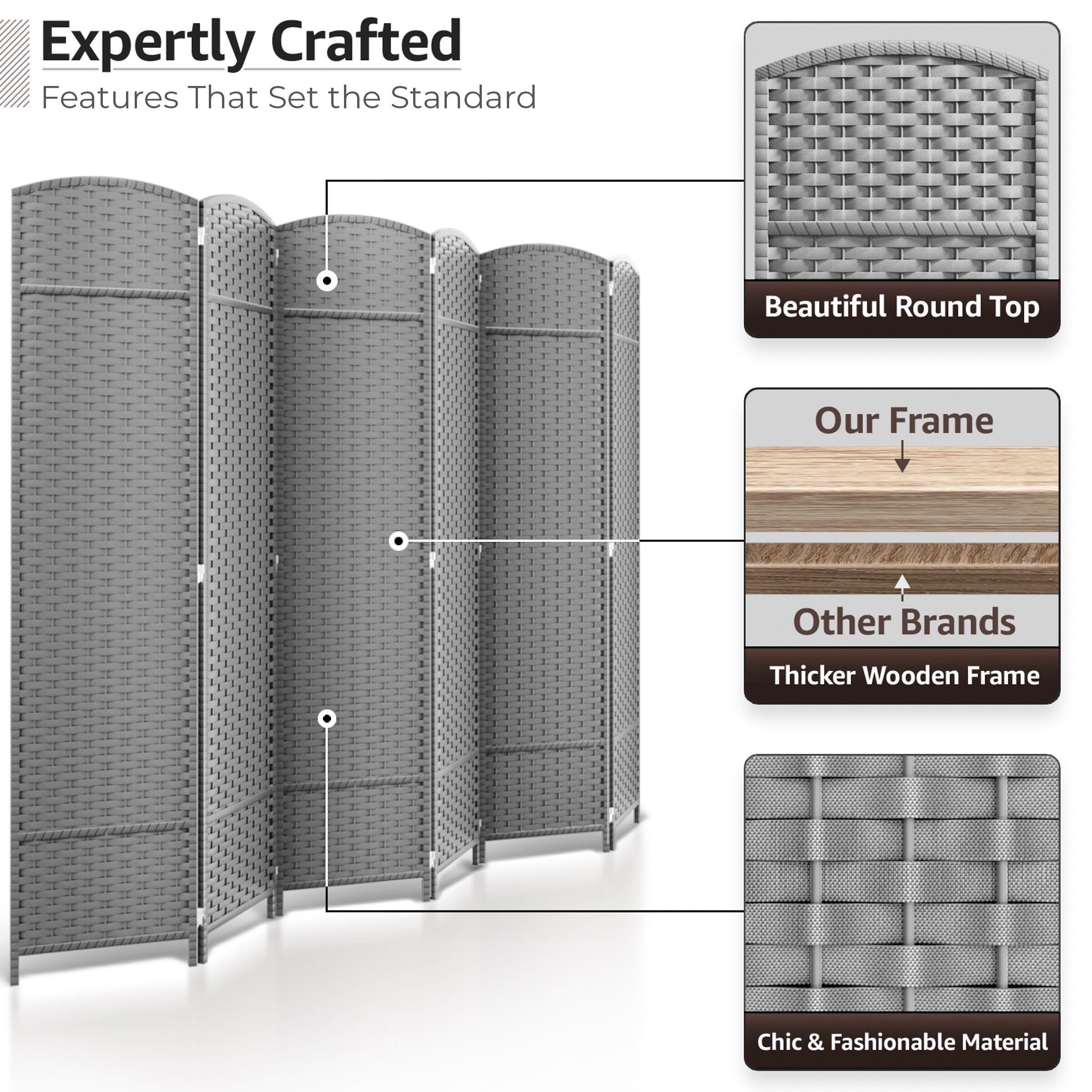 Sorbus 6 Panel Room Divider Tall Privacy Partition Screen Extra Wide Double Hinged Mesh Hand-Woven Folding Wall Divider - 6ft