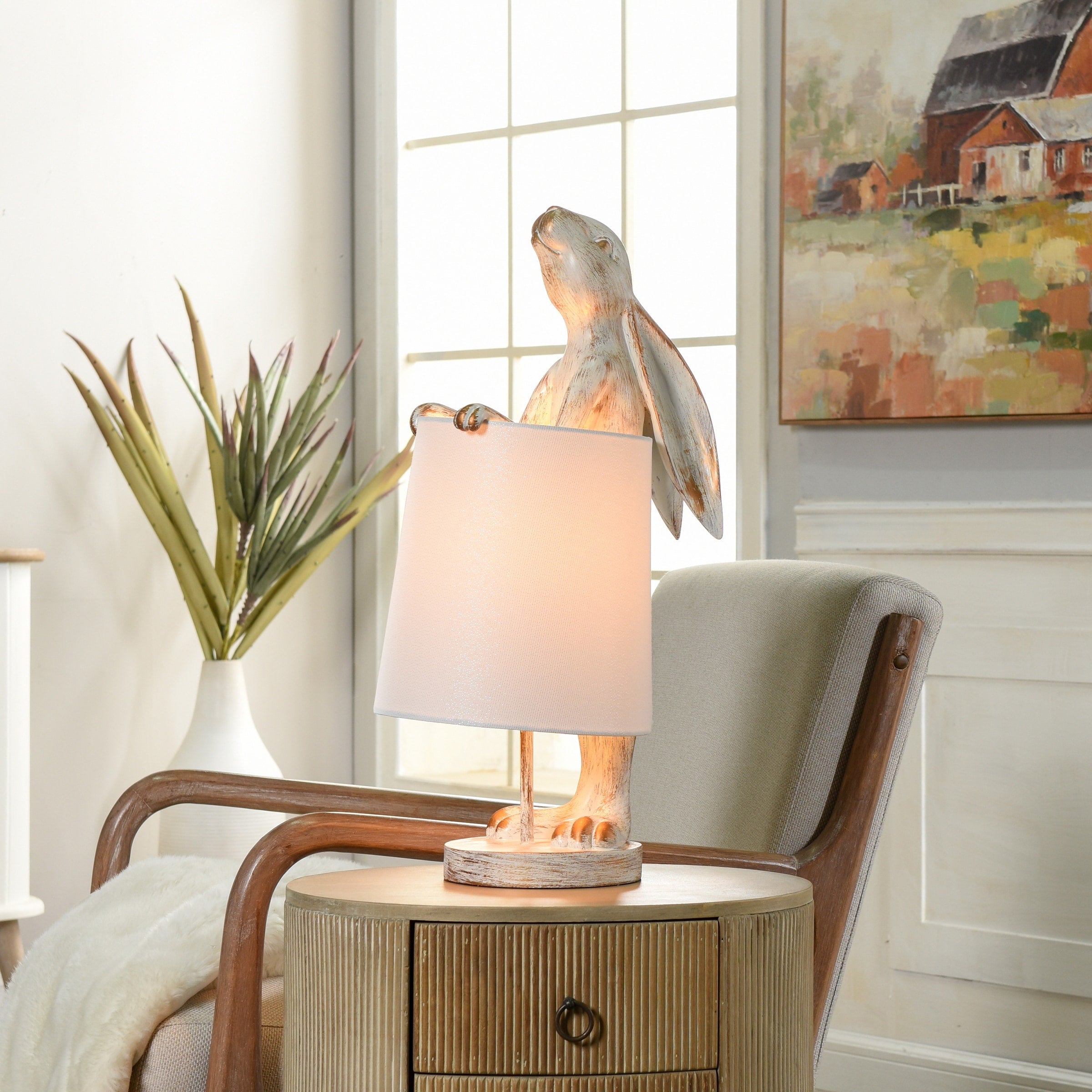 StyleCraft Malta White Washed Light Copper Rabbit Desk Lamp