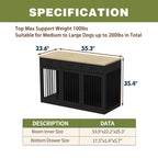 Stylish Wooden Dog Crate Furniture with Storage, 3 Drawers