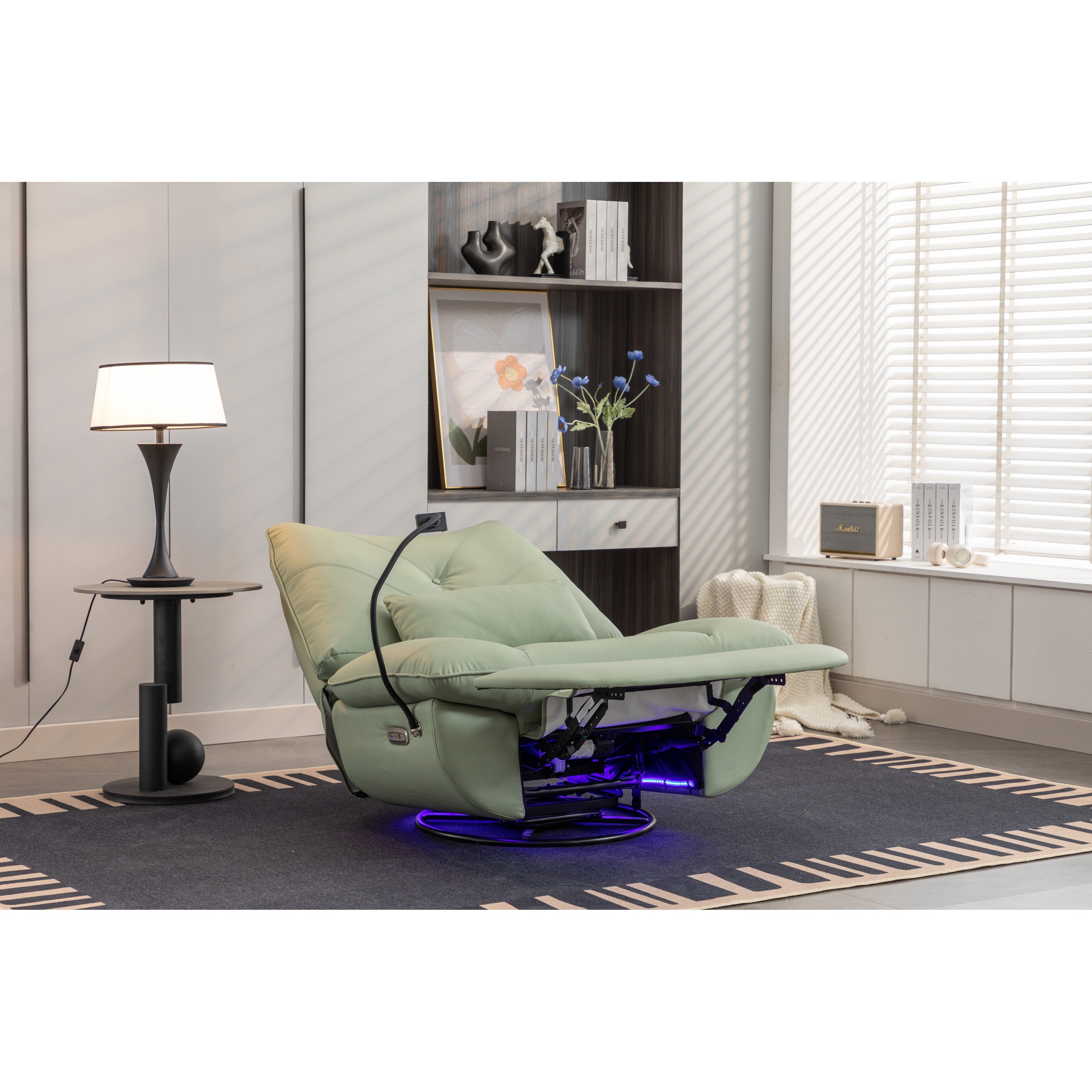 Swivel Glider Power Recliner with Bluetooth Speakers, Phone Holder, USB and Type-C Charging Ports, Hidden Arm Storage