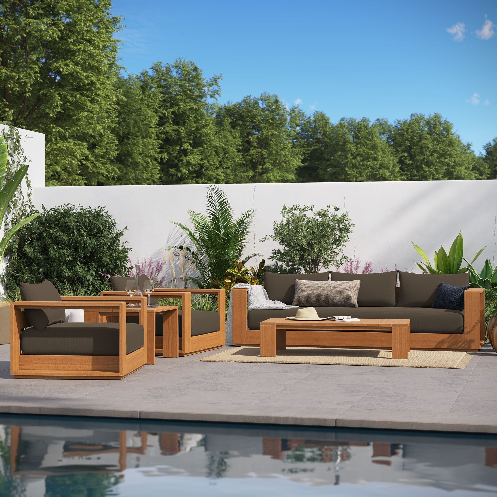 Tahoe Outdoor Patio Acacia Wood 5-Piece Furniture Set