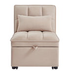 Taupe 68.5 Velvet Single Folding Sofa Bed with Adjustable Backrest and Pillows for Living Room