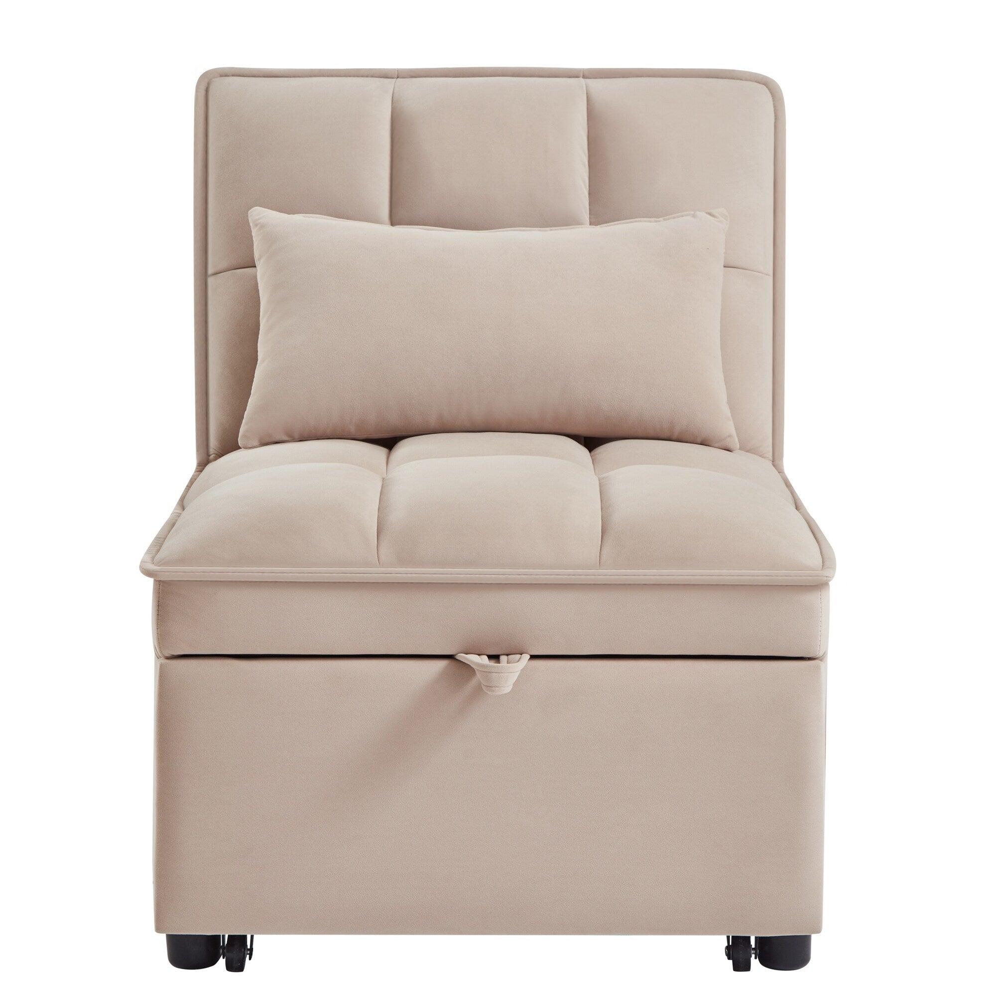 Taupe 68.5 Velvet Single Folding Sofa Bed with Adjustable Backrest and Pillows for Living Room