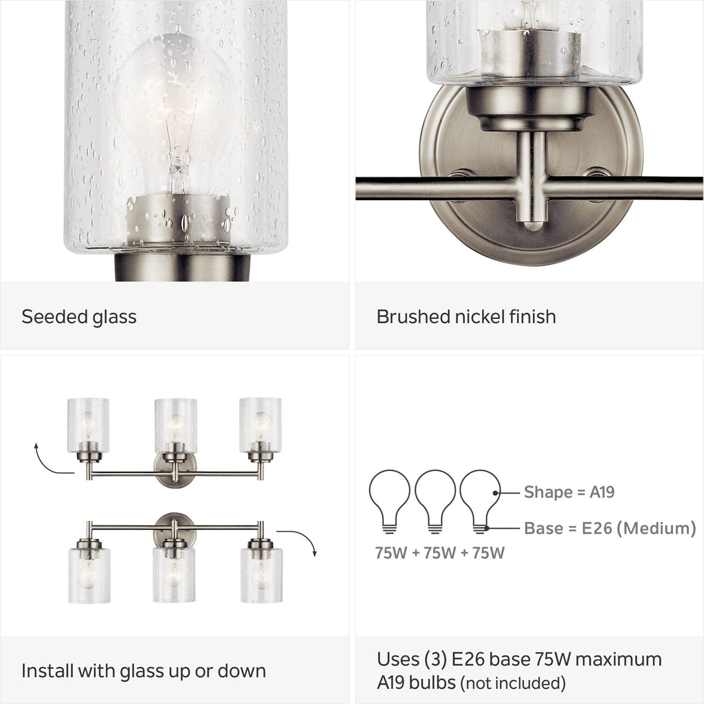 Kichler Lighting Winslow 3-light Brushed Nickel Bath Vanity Light