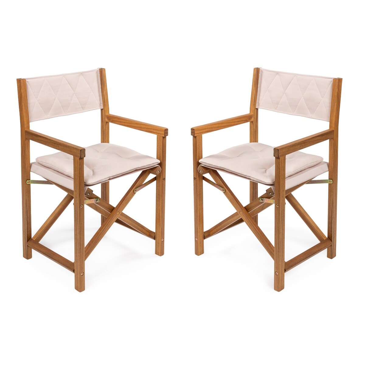 Theo Classic Mid-Century Outdoor Acacia Wood Foldable Diamond-Quilted Back Director Chair with Cushion, (Set of 2) by JONATHAN Y