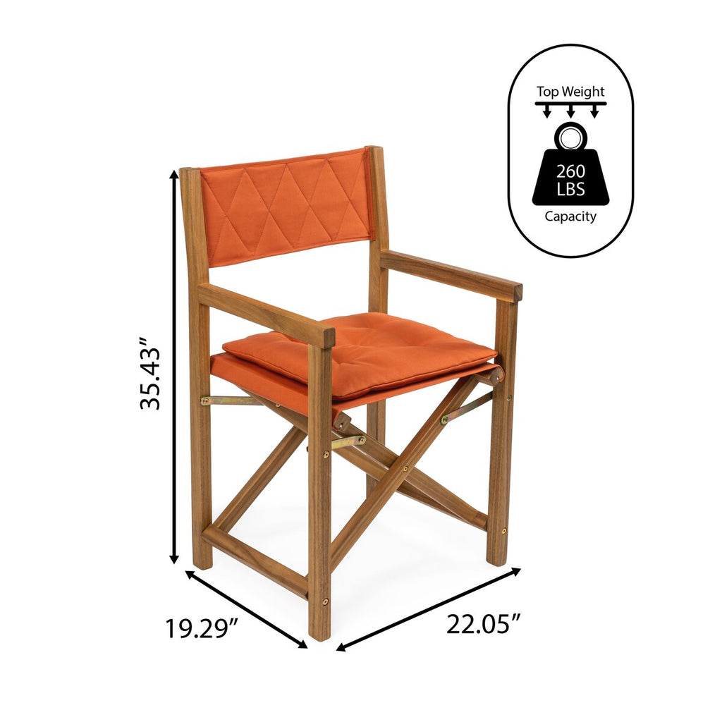Theo Classic Mid-Century Outdoor Acacia Wood Foldable Diamond-Quilted Back Director Chair with Cushion, (Set of 2) by JONATHAN Y