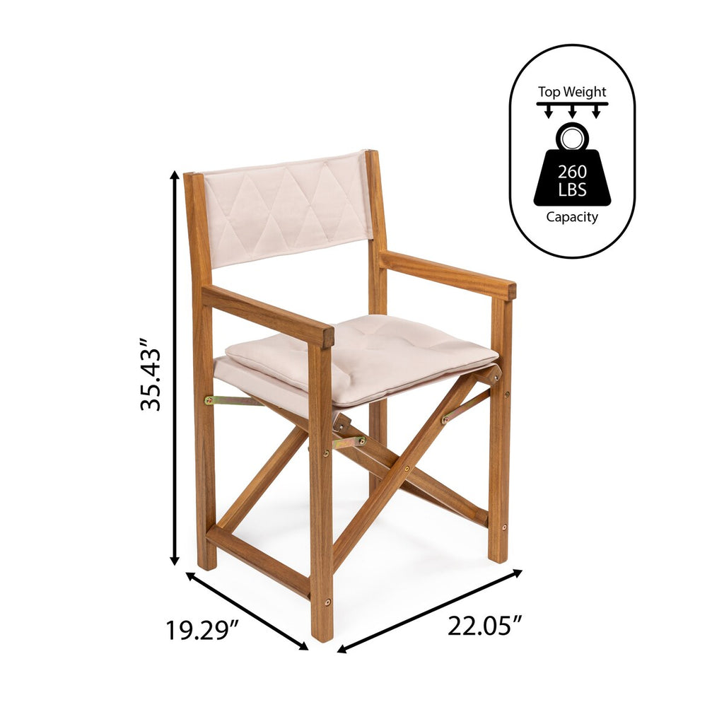 Theo Classic Mid-Century Outdoor Acacia Wood Foldable Diamond-Quilted Back Director Chair with Cushion, (Set of 2) by JONATHAN Y