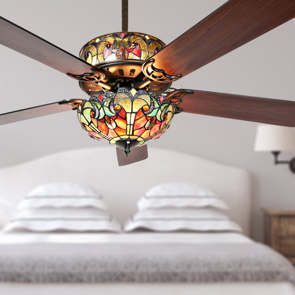 Tiffany Style Stained Glass Halston Ceiling Fan - Spice - 52L x 52W x 19H - 52L x 52W x 19H