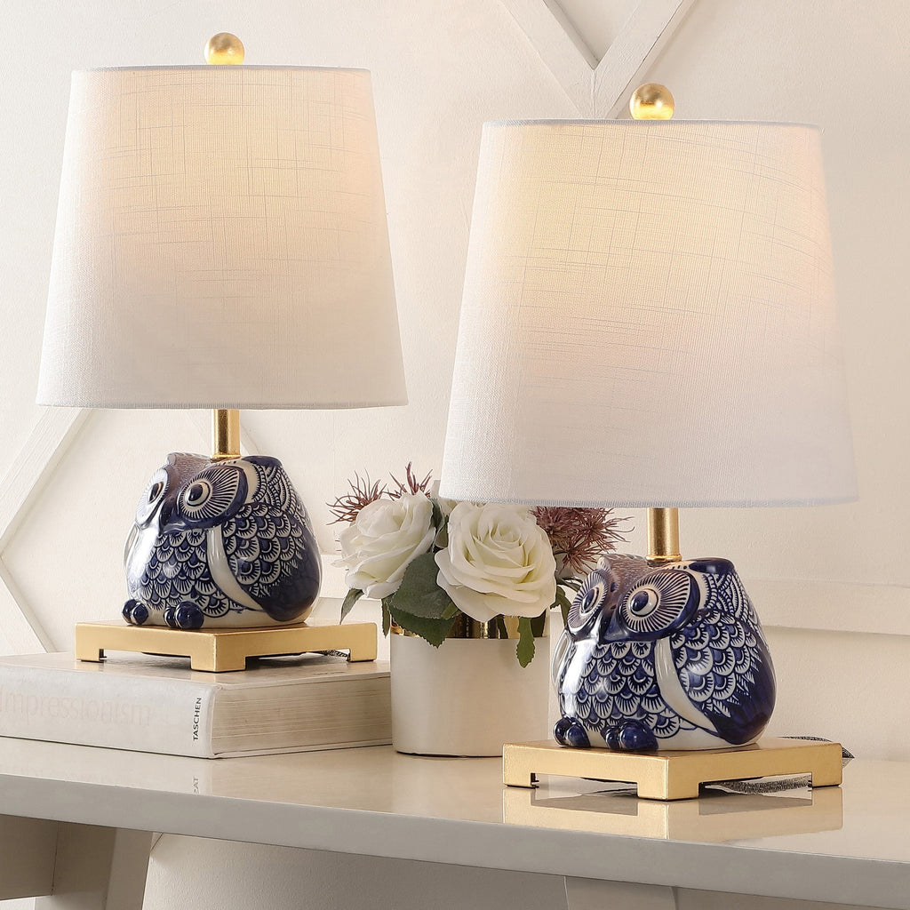 Tiki 16 Ceramic Mini Table Lamp, Blue/White (Set of 2) by JONATHAN Y