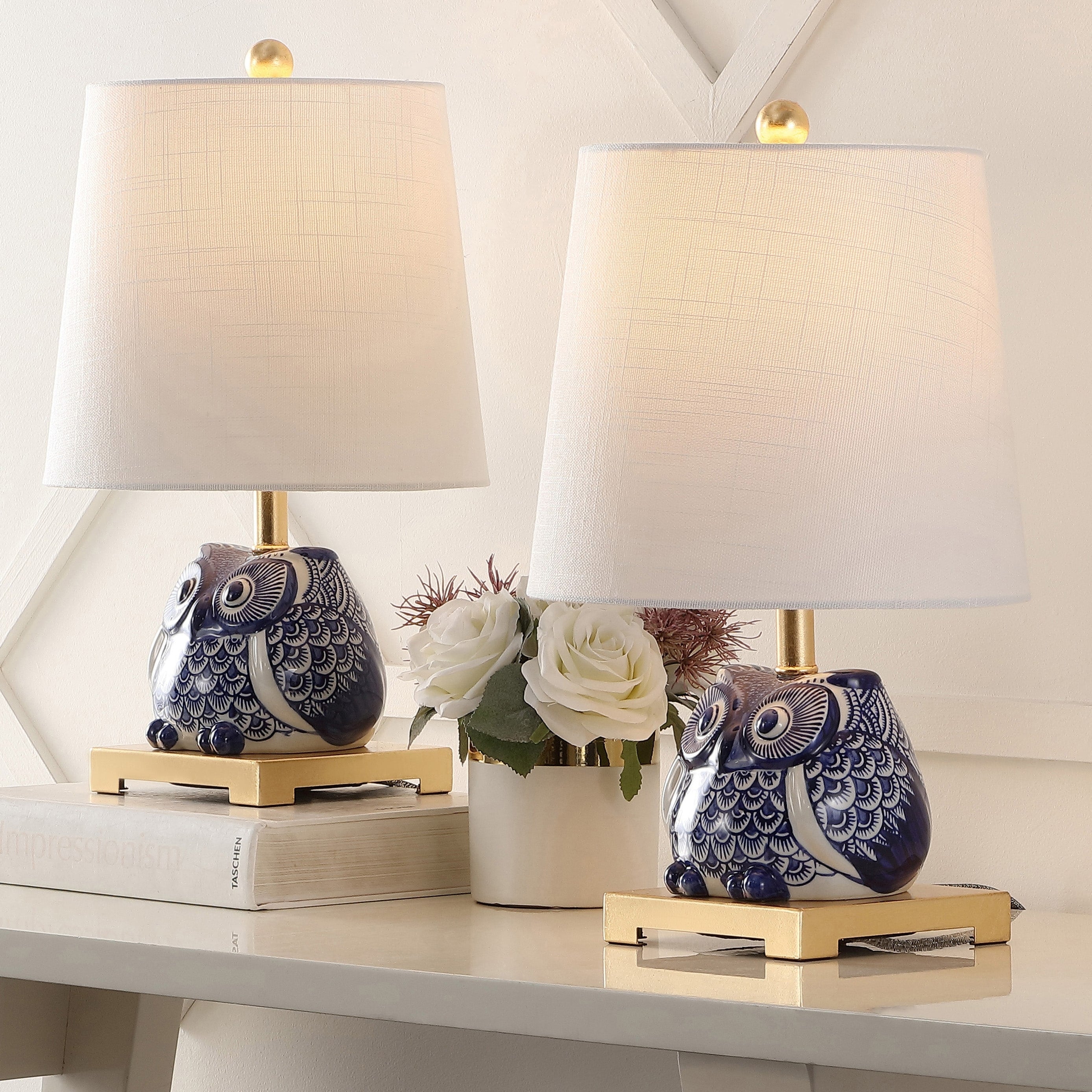 Tiki 16 Ceramic Mini Table Lamp, Blue/White (Set of 2) by JONATHAN Y
