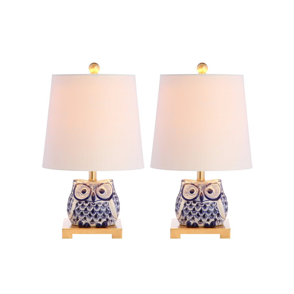Tiki 16 Ceramic Mini Table Lamp, Blue/White (Set of 2) by JONATHAN Y