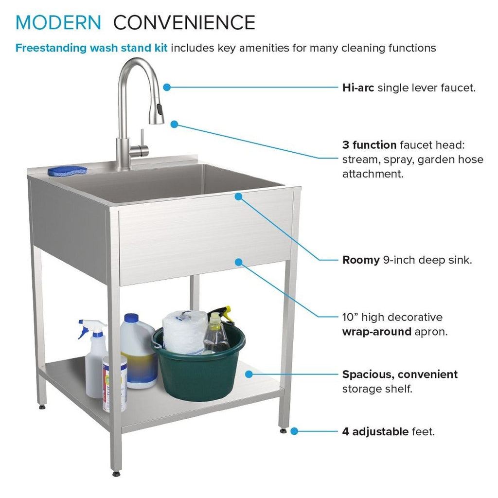 Transolid EWS-2422S 24-in W x 22-in D x 35-in H Stainless Steel Laundry Sink and Wash Stand - 24-in x 22-in