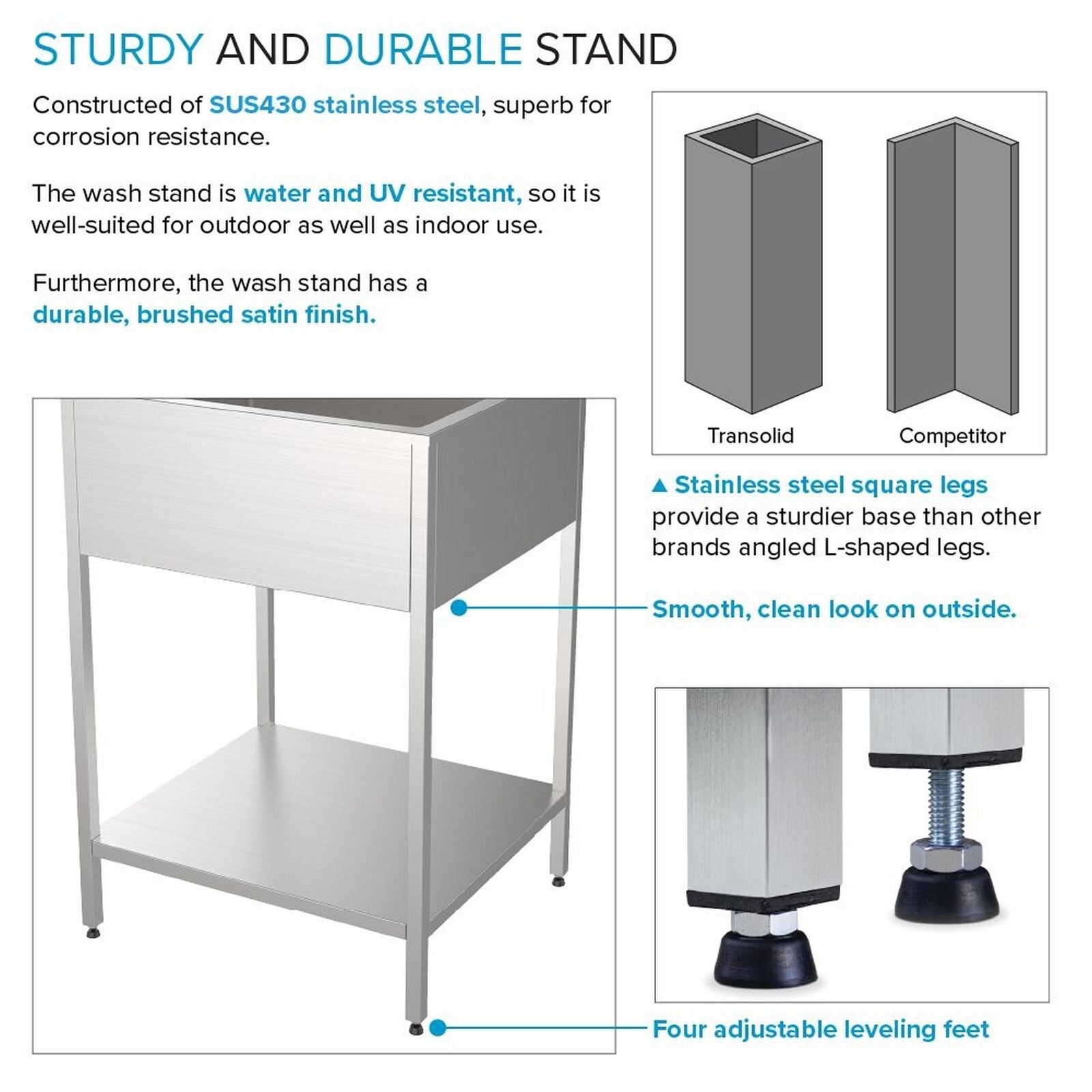 Transolid EWS-2422S 24-in W x 22-in D x 35-in H Stainless Steel Laundry Sink and Wash Stand - 24-in x 22-in
