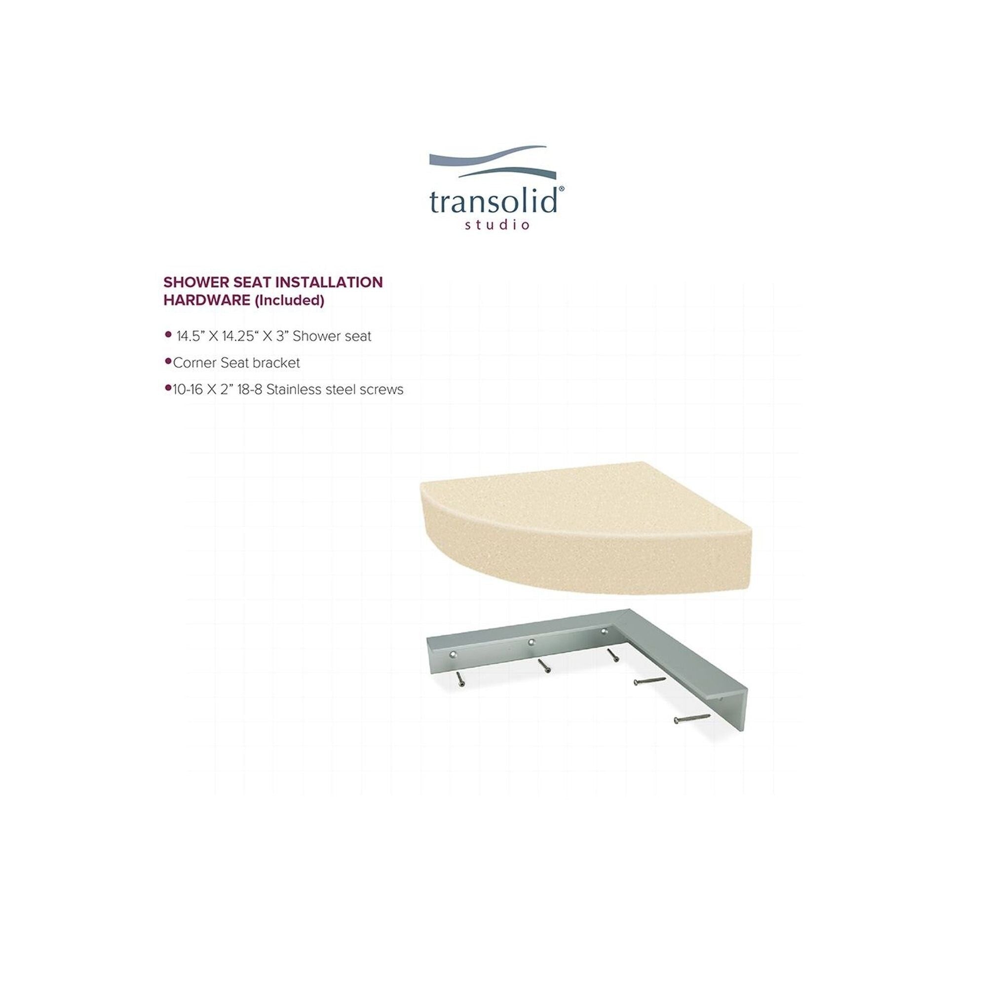 Transolid Studio 14-In X 14-In Solid Surface Wall-Mount Corner Shower Seat - 14.5 x 14.25 x 3