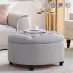 Tufted Large Round Storage Ottoman Footrest Beige/ Grey/ Blue