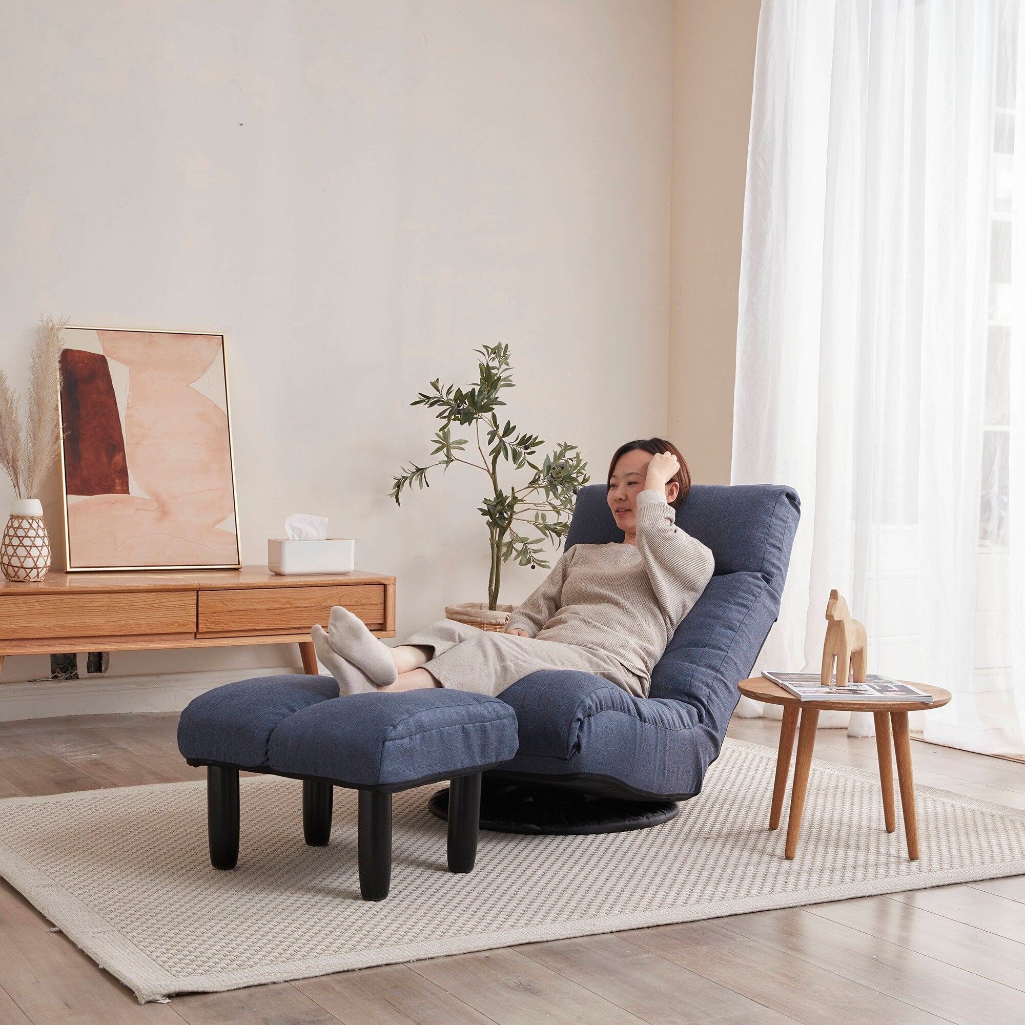 Upholstered Armless Recliner Set with Ottoman and Adjustable Headrest