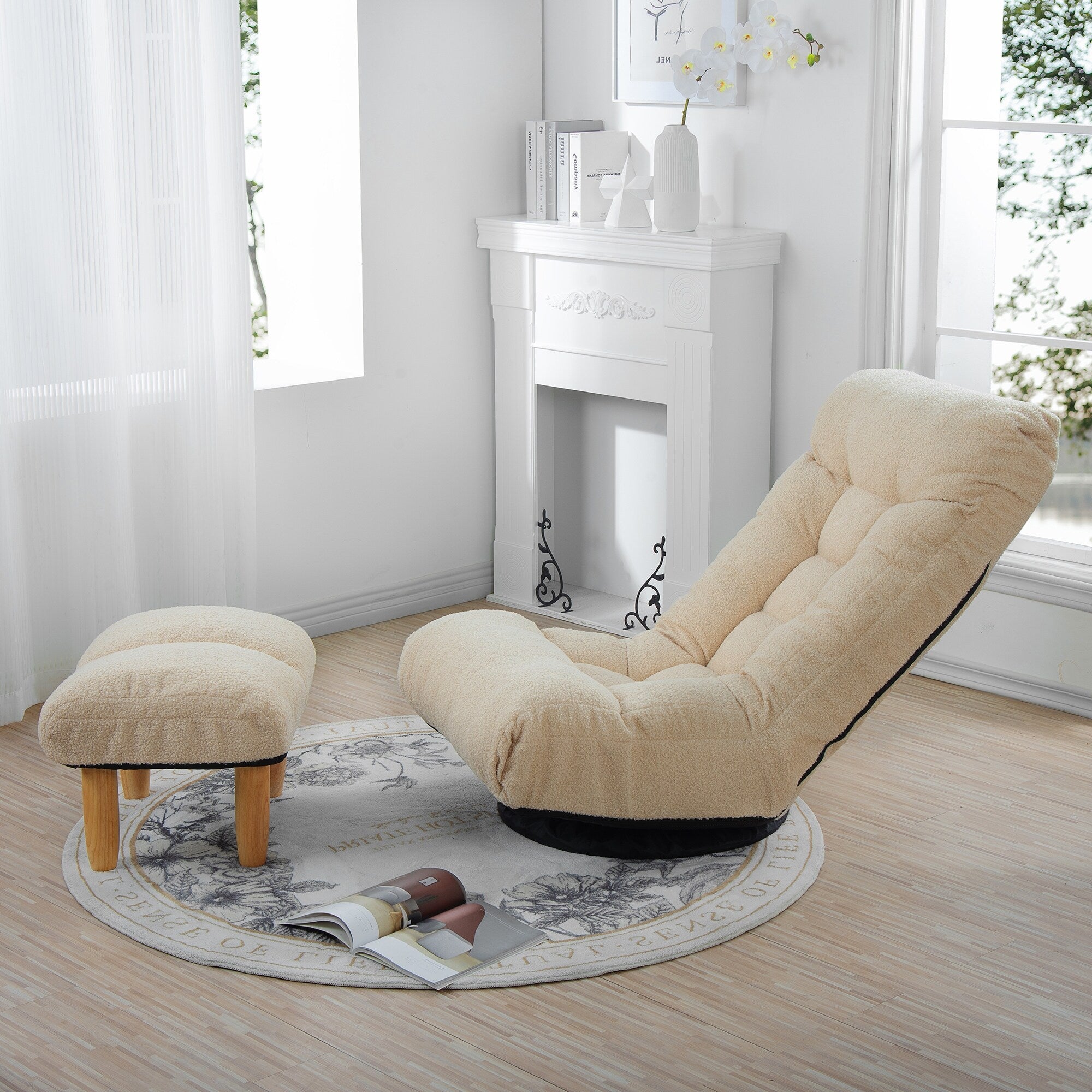 Upholstered Armless Recliner Set with Ottoman and Adjustable Headrest