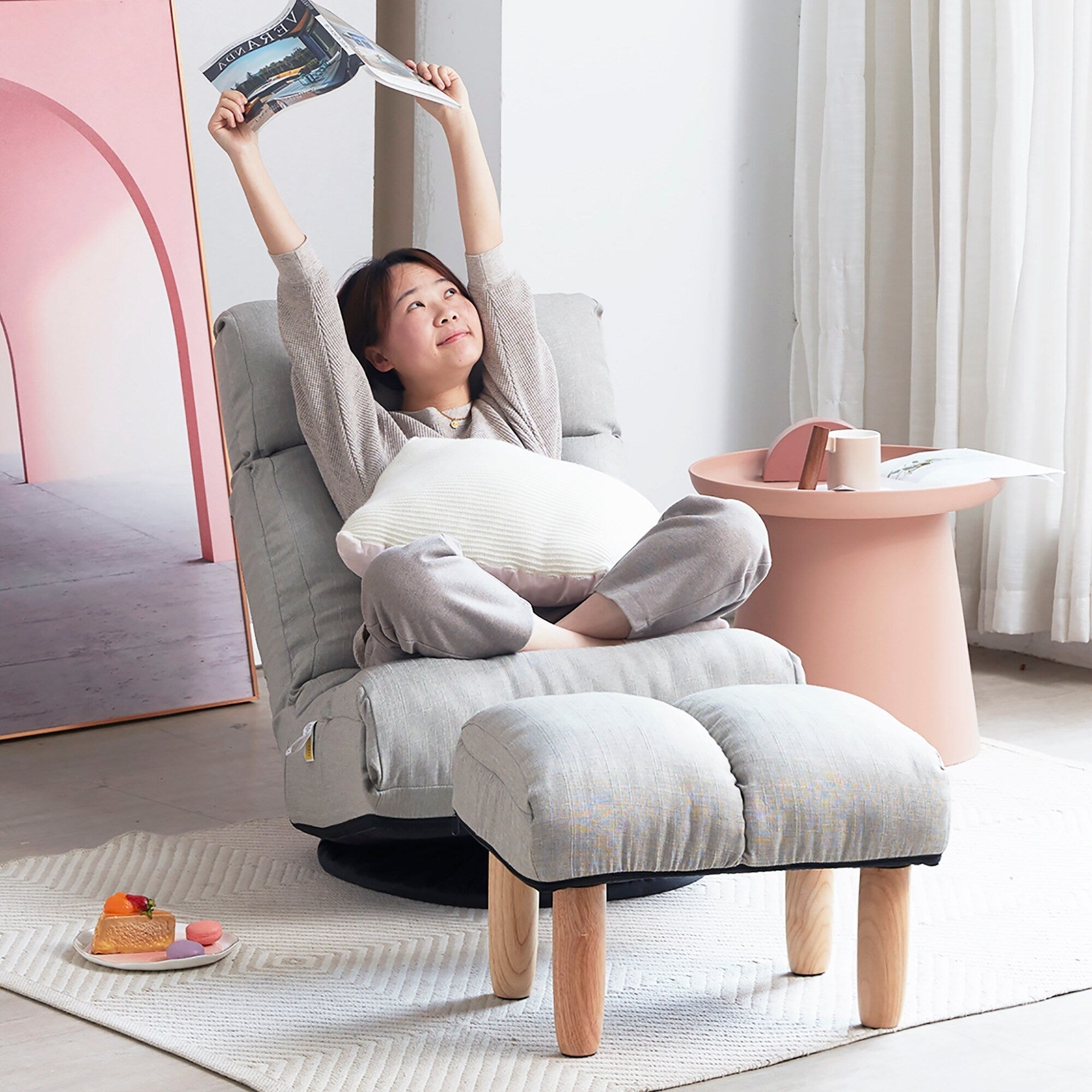 Upholstered Armless Recliner Set with Ottoman and Adjustable Headrest