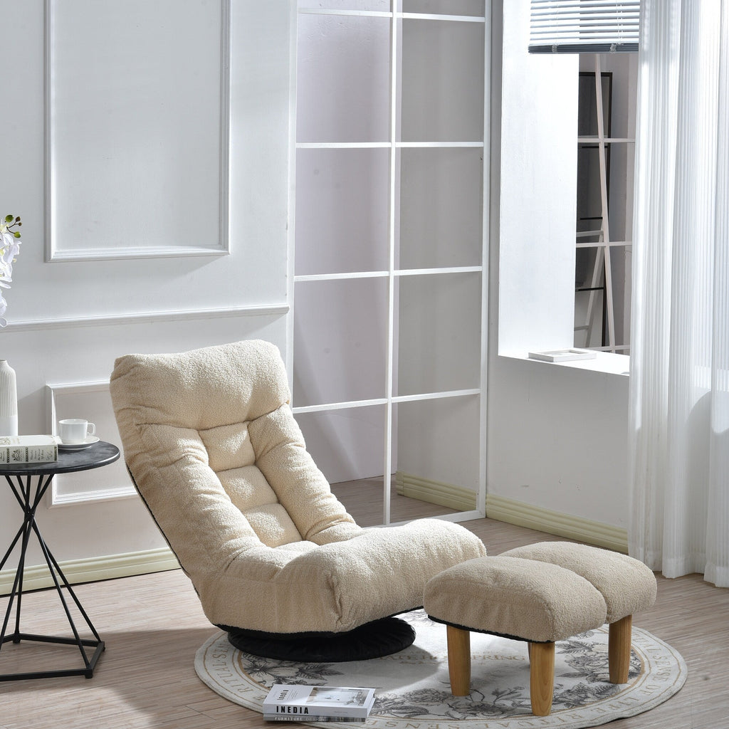Upholstered Armless Recliner Set with Ottoman and Adjustable Headrest