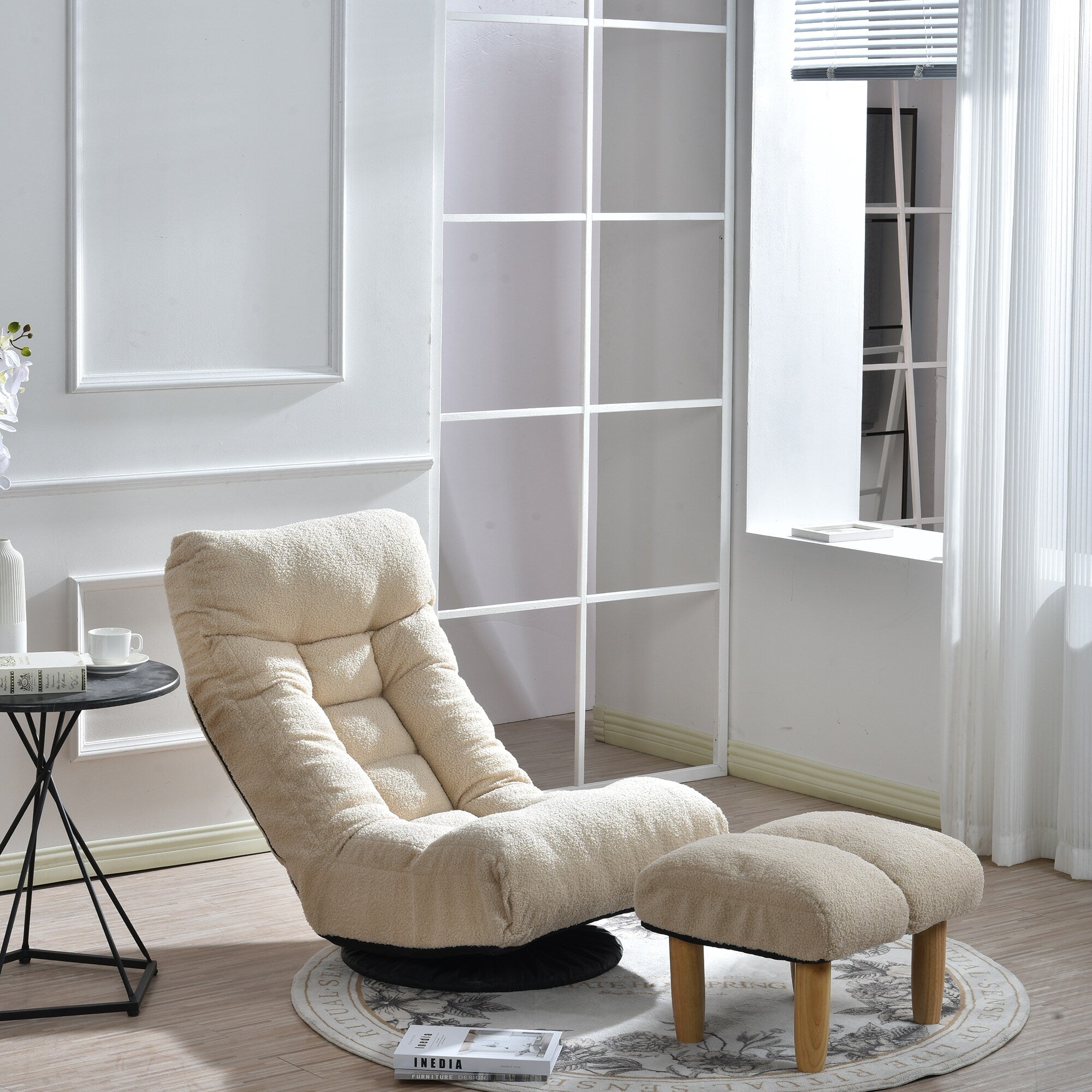 Upholstered Armless Recliner Set with Ottoman and Adjustable Headrest