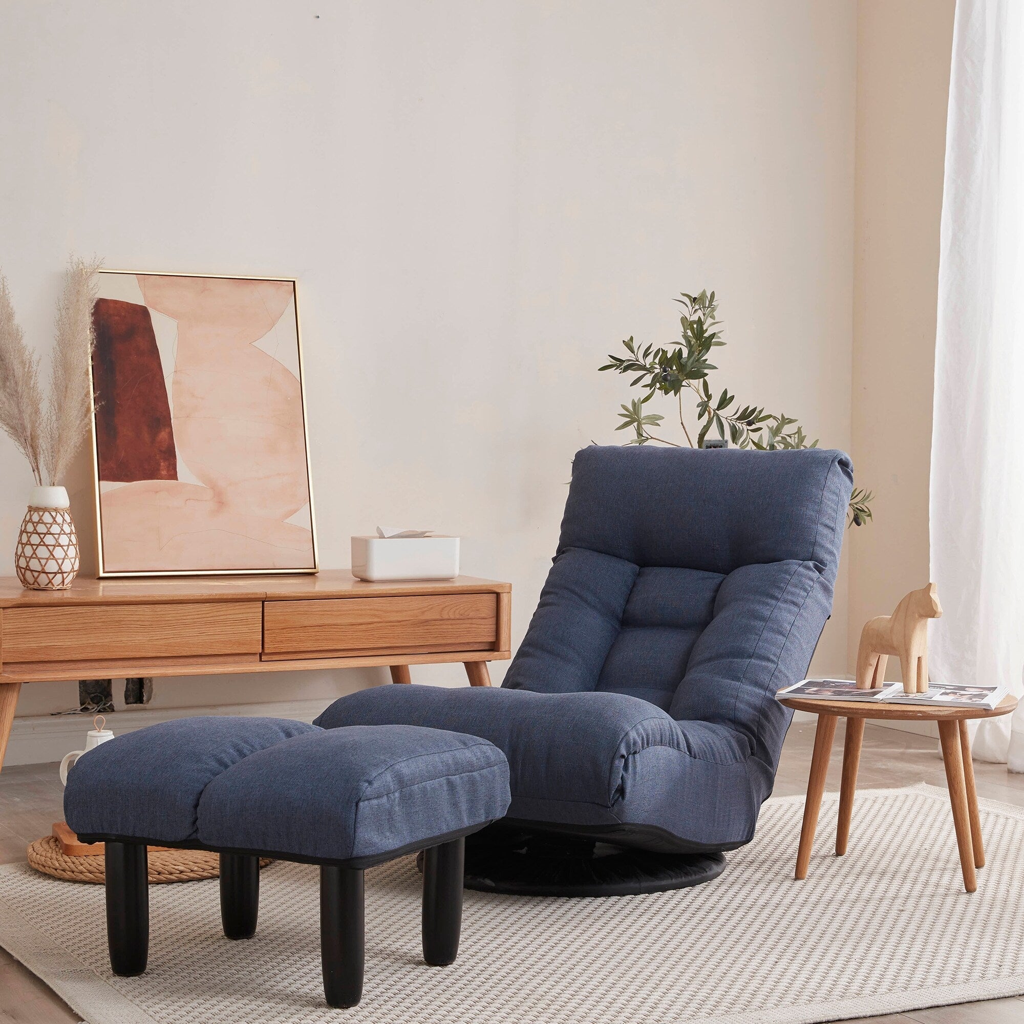 Upholstered Armless Recliner Set with Ottoman and Adjustable Headrest