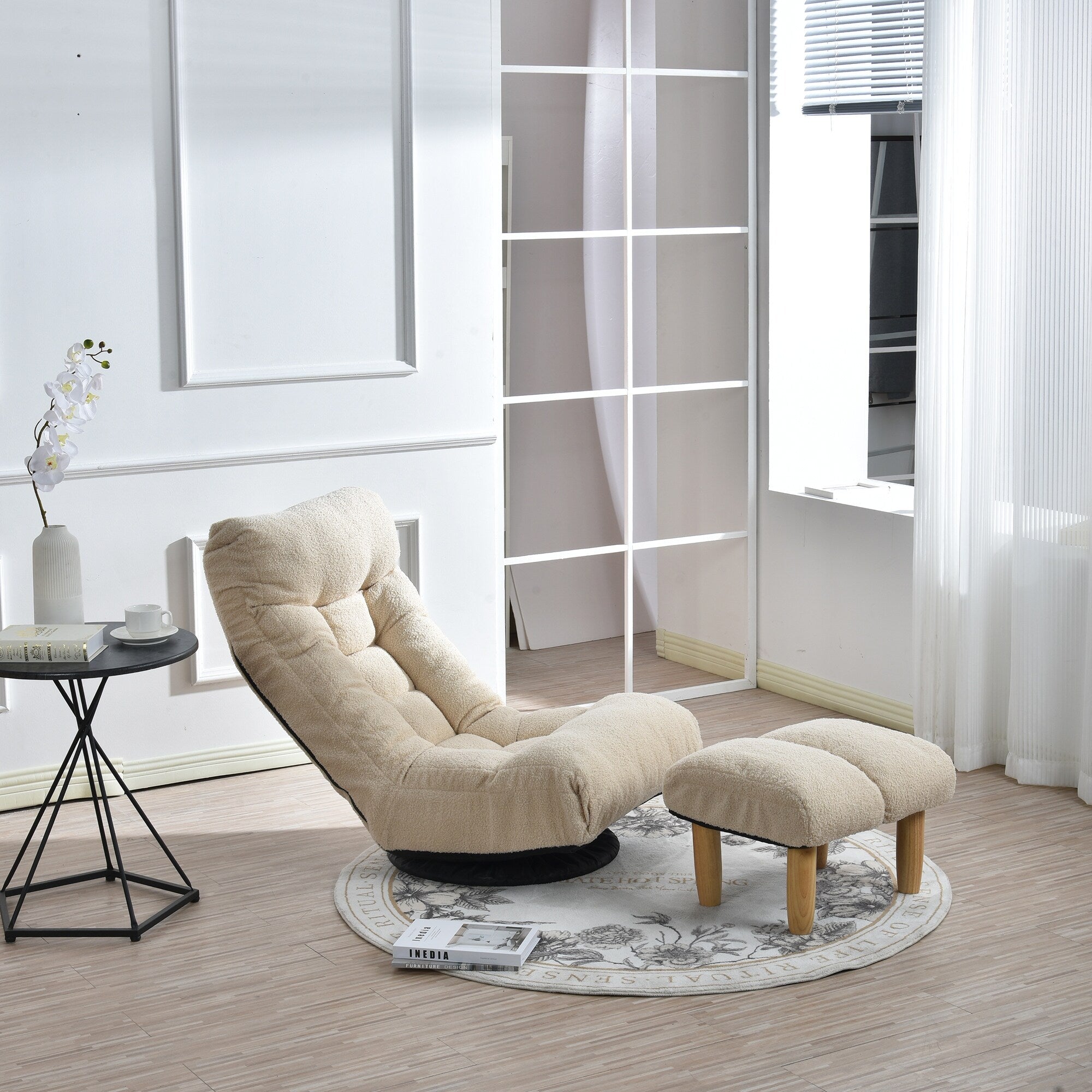 Upholstered Armless Recliner Set with Ottoman and Adjustable Headrest