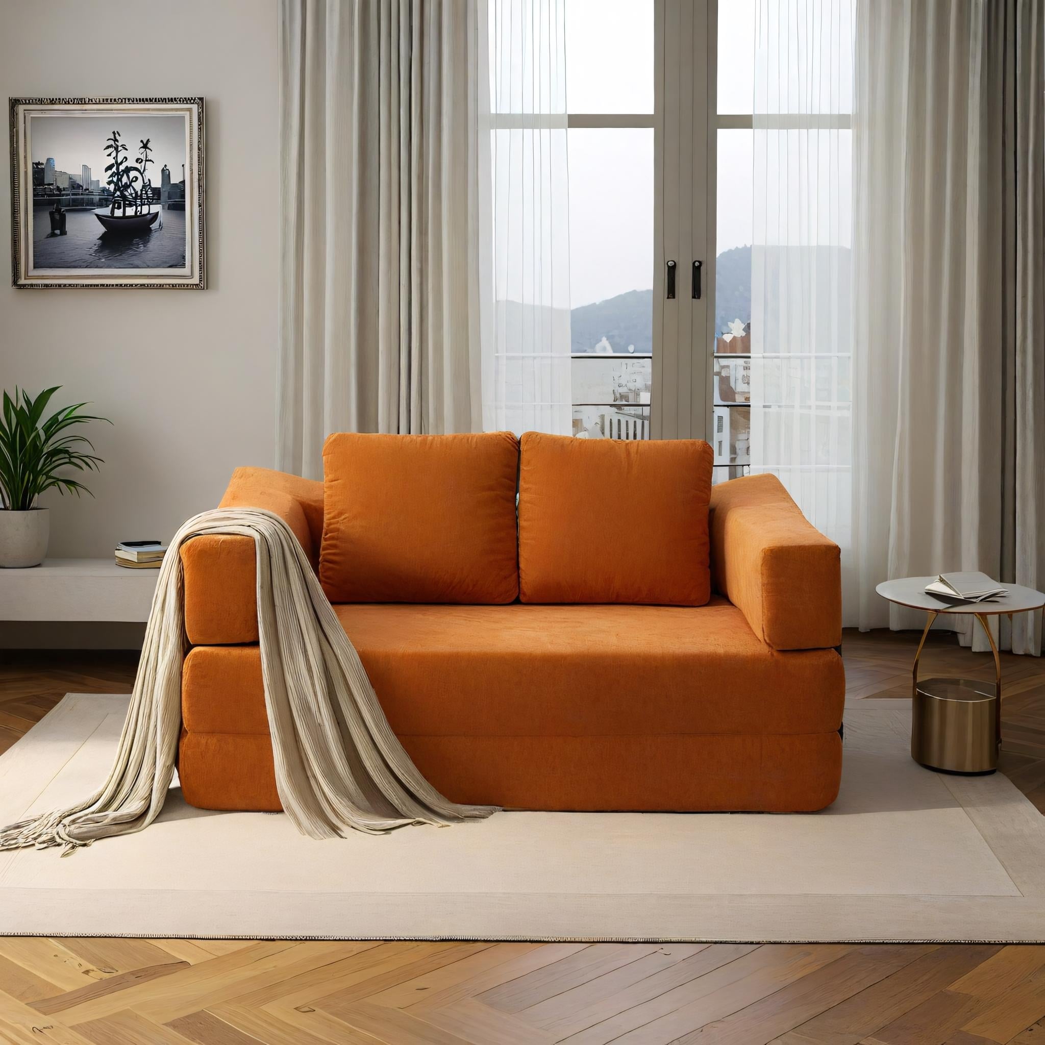 70.87 Upholstered Convertible Sleeper Sofa, Convertible Chair Floor Couch Comfy Sofa for Living Room, Bedroom, Chenille Fabric