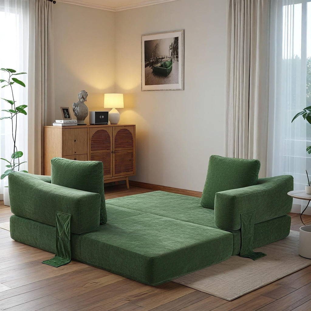 70.87 Upholstered Convertible Sleeper Sofa, Convertible Chair Floor Couch Comfy Sofa for Living Room, Bedroom, Chenille Fabric