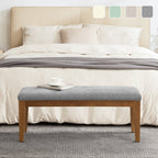 Upholstered Fabric Entryway Bench, Bedroom Bench for End of Bed Beige, Solid Wood 44-inch