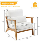 Upholstered Linen Blend Accent Chair with Wooden Legs and One Pillow Beige