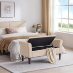 Upholstered Storage Bench Arm Bench Entryway Bench with Tufted Flip Top 50.4 Inches
