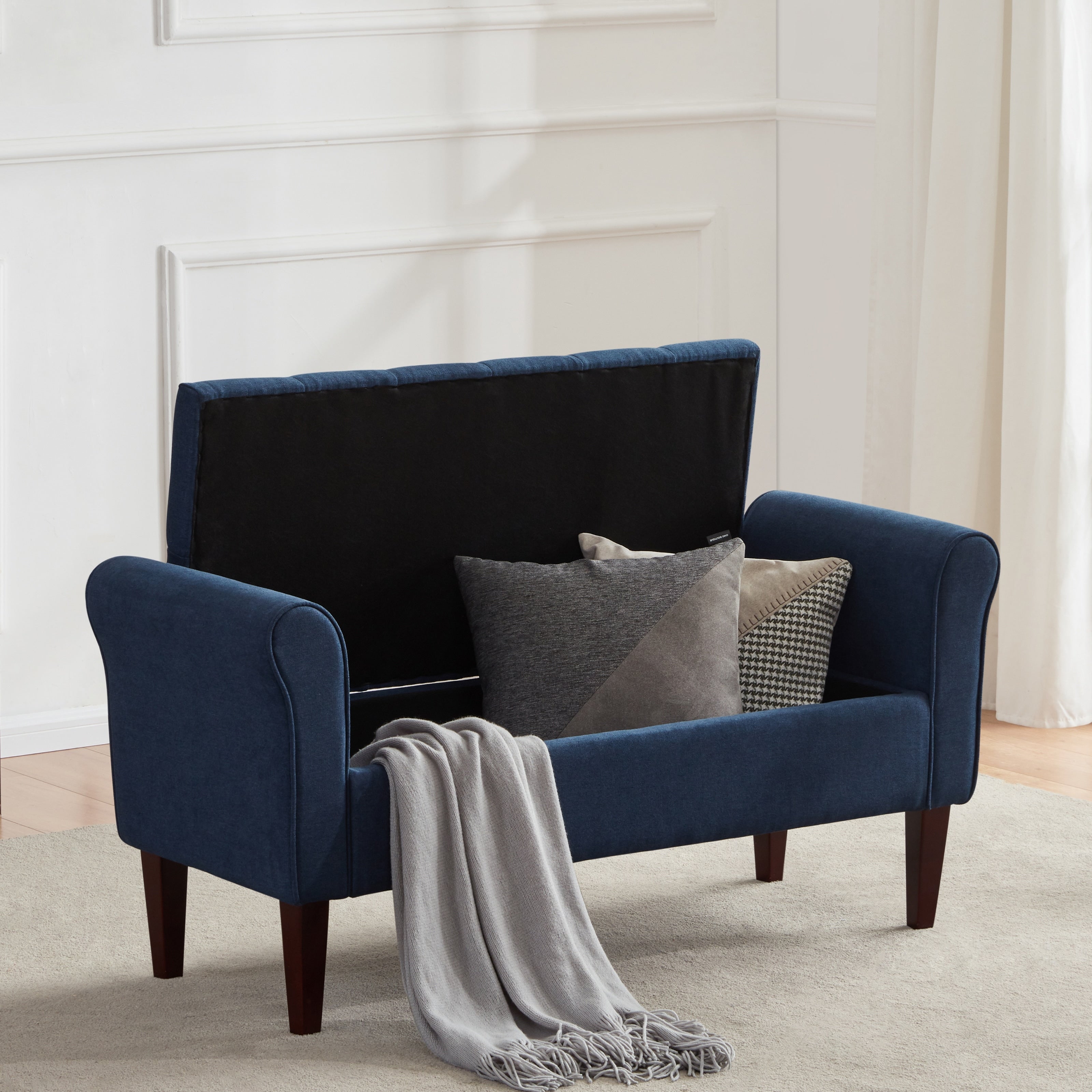 Upholstered Storage Bench Arm Bench Entryway Bench with Tufted Flip Top 50.4 Inches